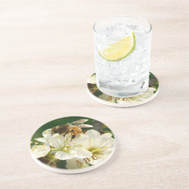 Posavasos Abeja en Flor de Ciruelo Reposaplatos de Arenisca