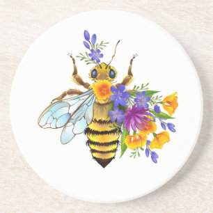 Posavasos Abeja flor con plantas silvestres