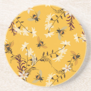 Posavasos Abeja y mariposa vintage: Arte floral bordado