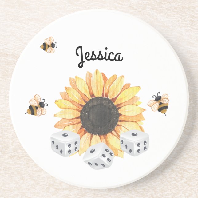 Posavasos Abejas de girasol Dados Florales Bunco Monograma (Frente)