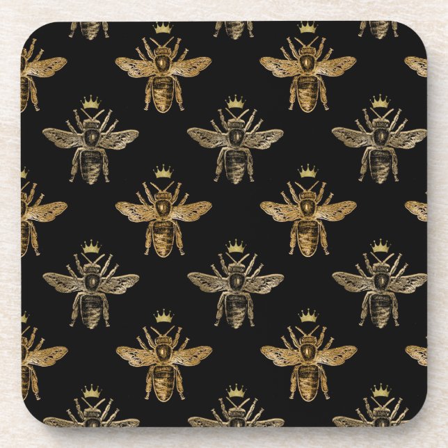Posavasos Abejas reina de oro en negro (Frente)