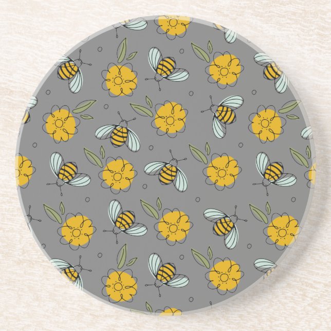 Posavasos Abejas y botones de oro sobre gris  (Frente)