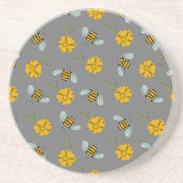 Posavasos Abejas y mariposas en gris