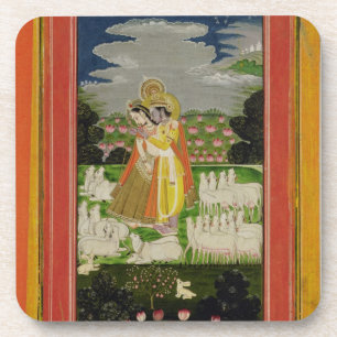 Posavasos Abrazo de Radha y de Krishna en un landscap