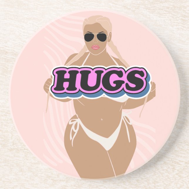 Posavasos abrazos, personalizado bello más dama en bikini (Frente)