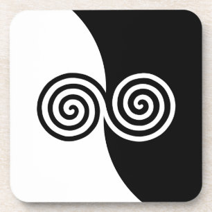 Posavasos Abstract Art with Spiral Circles in Black & White