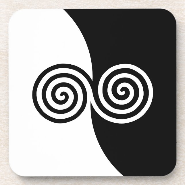 Posavasos Abstract Art with Spiral Circles in Black & White (Frente)
