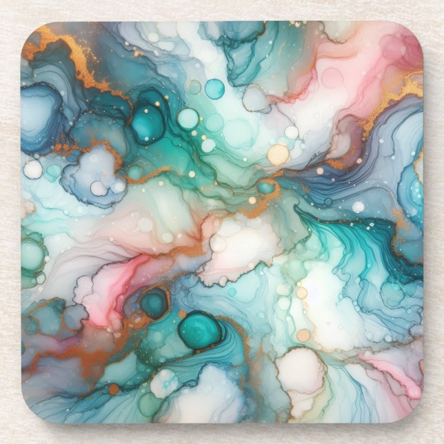 Posavasos Abstract in Pink, Teal, Blue, and Gold (Frente)