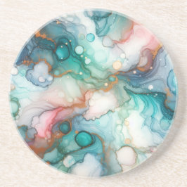 Posavasos Abstract in Pink, Teal, Blue, and Gold