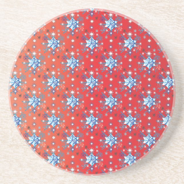 Posavasos Abstract red and blue Christmas snowflakes (Frente)