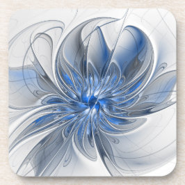 Posavasos Abstracto Flor de arte fractal de color gris azul
