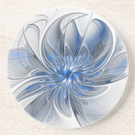 Posavasos Abstracto Flor de arte fractal de color gris azul