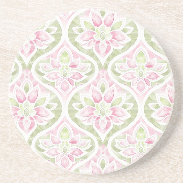 Posavasos Abstracto floral verde rosa (Frente)