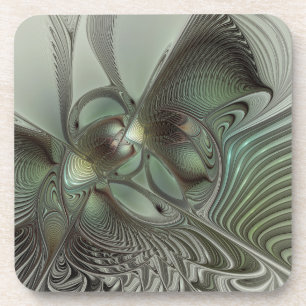 Posavasos Abstracto Olive Sage Green Grey Fractal Art Fantas