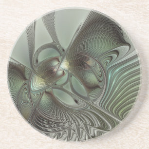 Posavasos Abstracto Olive Sage Green Grey Fractal Art Fantas