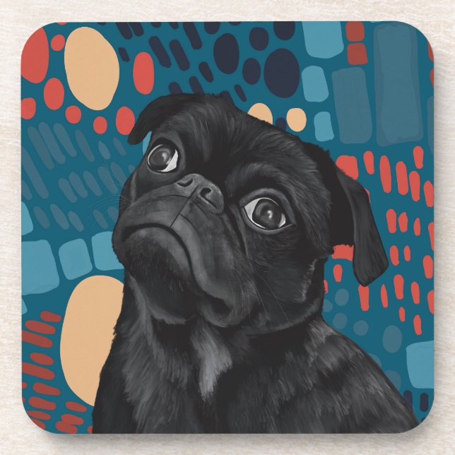 Posavasos Abstrato azul en una taza negra sentada adorable (Frente)