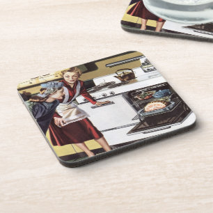 Posavasos Abuela Vintage en la Cocina Cocinando un Jamón de