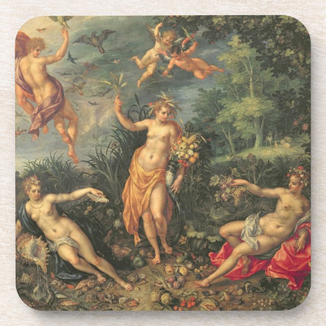 Posavasos Abundancia y los cuatro elementos, c.1606 (aceite (Frente)