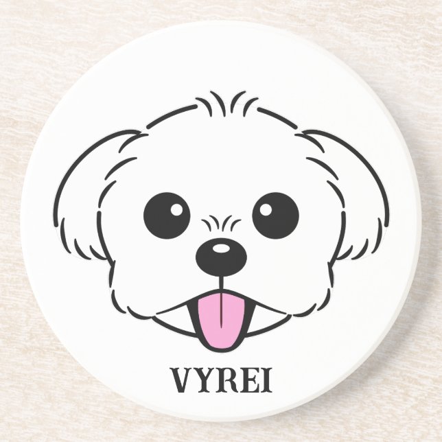 Posavasos Aburrido perro de la frívola de Bichon blanco pega (Frente)