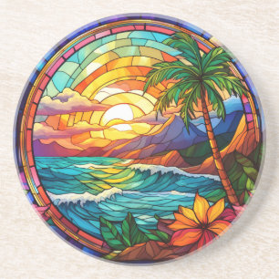 Posavasos acantilados tropicales arte de cristal manchado