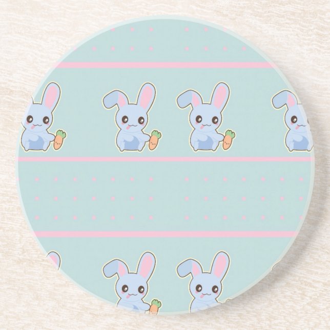 Posavasos Accesorios de menta rosa Kawaii Bunny personalizad (Frente)