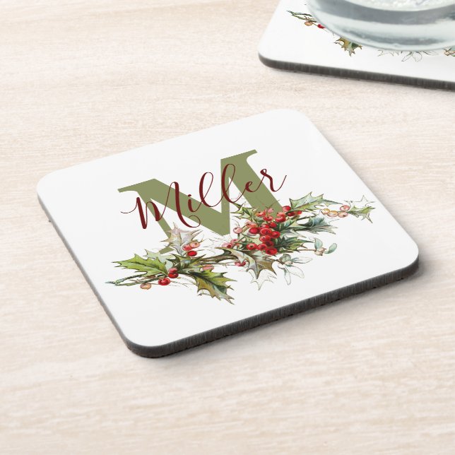 Posavasos Acebo y bayas personalizado  (Lado Izquierdo)