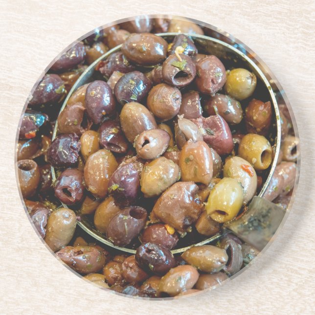 Posavasos Aceitunas negras de leccino, posadas y acondiciona (Frente)