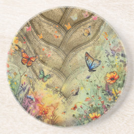 Posavasos Acento dorado mariposa jardín arte personalizado