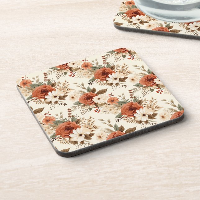 Posavasos Acogedor arte digital de impresión floral de otoño (Lado Izquierdo)