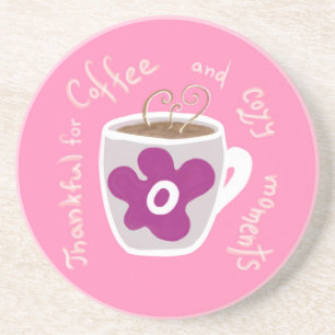 Posavasos Acogedora taza de café con una gran flor y cita
