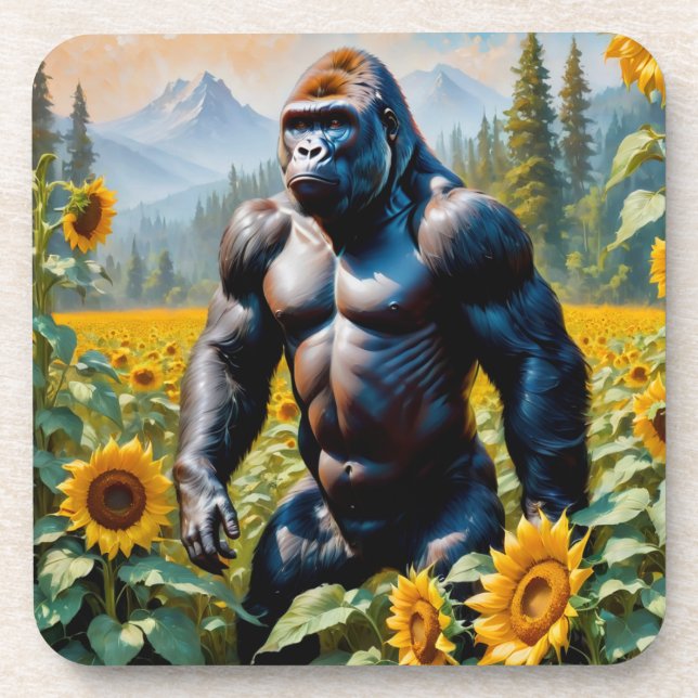 Posavasos Ácono De Gorila En Un Campo De Girasol (Frente)