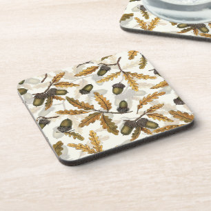Posavasos Acorns y hojas de roble en blanco roto
