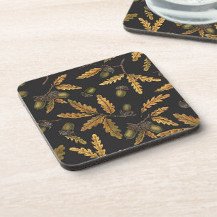 Posavasos Acorns y hojas de roble sobre negro