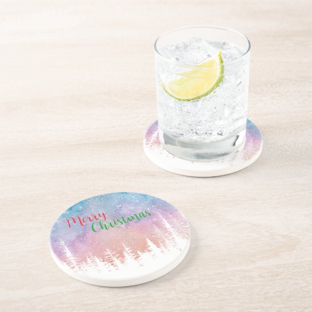 Posavasos Acuarela alegre salvaje Navidad Pine tree Fiesta d (Lado)