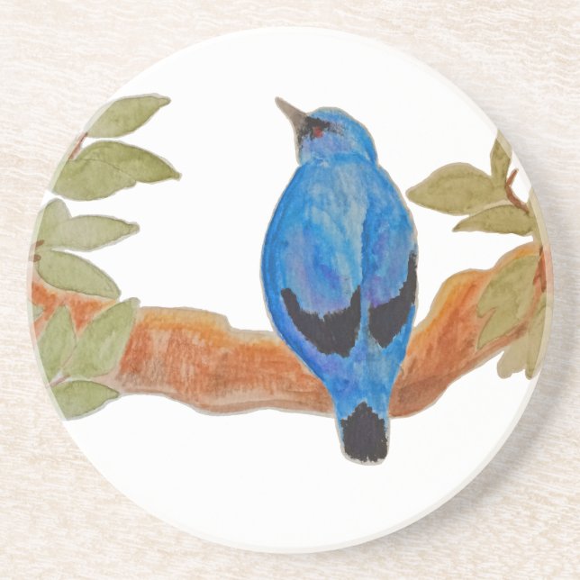 Posavasos Acuarela Azul Cuckooshrike Ave Artístico (Frente)