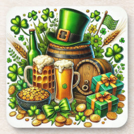 Posavasos Acuarela Cerveza Día de San Patricio, Monedas y Tr
