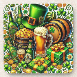 Posavasos Acuarela Cerveza Día de San Patricio, Monedas y Tr