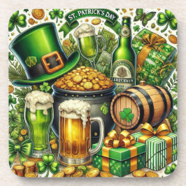Posavasos Acuarela Cerveza, Monedas y Trébol de San Patricio