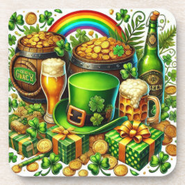 Posavasos Acuarela Cerveza, Monedas y Trébol de San Patricio