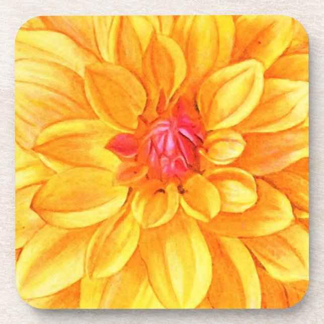 Posavasos acuarela de Dahlia amarillo (Frente)
