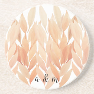 Posavasos Acuarela de follaje coral monogramada