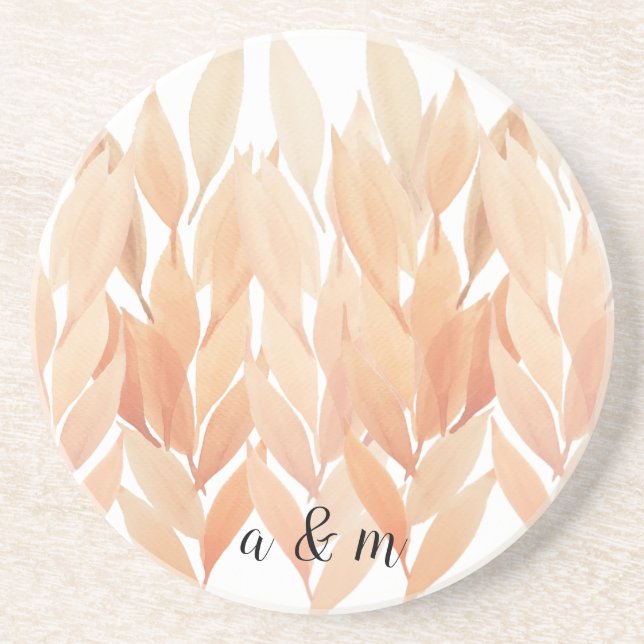Posavasos Acuarela de follaje coral monogramada (Frente)
