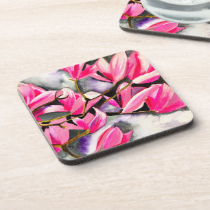 Posavasos Acuarela de magnolia rosa