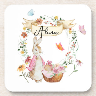Posavasos Acuarela de Pascua Rosa Personalizada