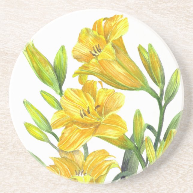 Posavasos Acuarela Día Amarillo Lilies Arte Floral (Frente)