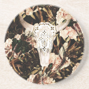 Posavasos acuarela étnica: fondo floral retro.