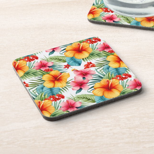 Posavasos Acuarela exótica floral hawaiana (Lado Izquierdo)