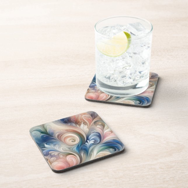 Posavasos Acuarela Fantasía Pastel Floral Azul & Crema (Lado Derecho)