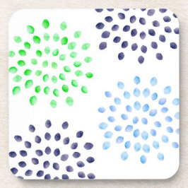 Posavasos Acuarela Flor Verde Azul Marino Azul Claro
