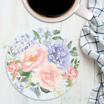 Posavasos Acuarela Floral Azul Rosa Hortensia Peonía Primave<br><div class="desc">Eleva tu mesa con nuestro Posavasos Floral Acuarela,  que muestra ilustraciones de hortensias azules,  peonías rosas y rosas en tonos pastel. ¡Un toque de primavera para tu hogar!</div>